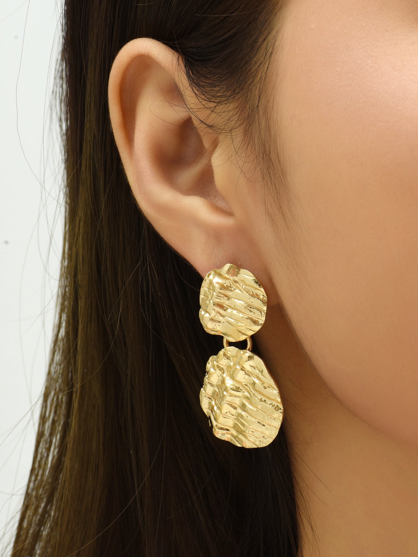 Nugget Jewelry Gold Double Disc Carved Hammered Earrings nugget earrings