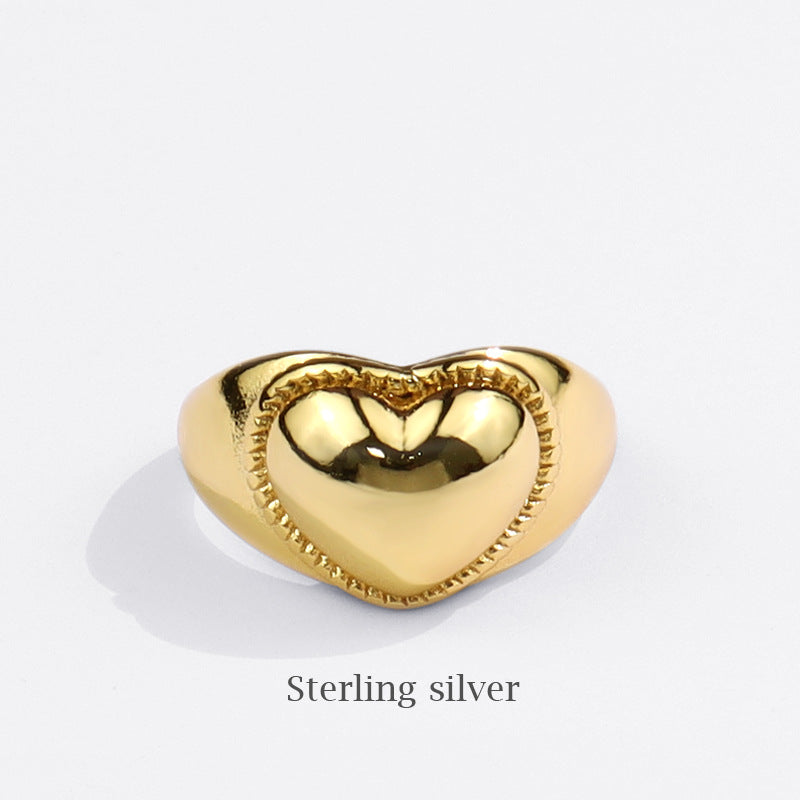 Simple Design Heart Shape Women's Nugget Silver Ring Gold Plated nugget earrings