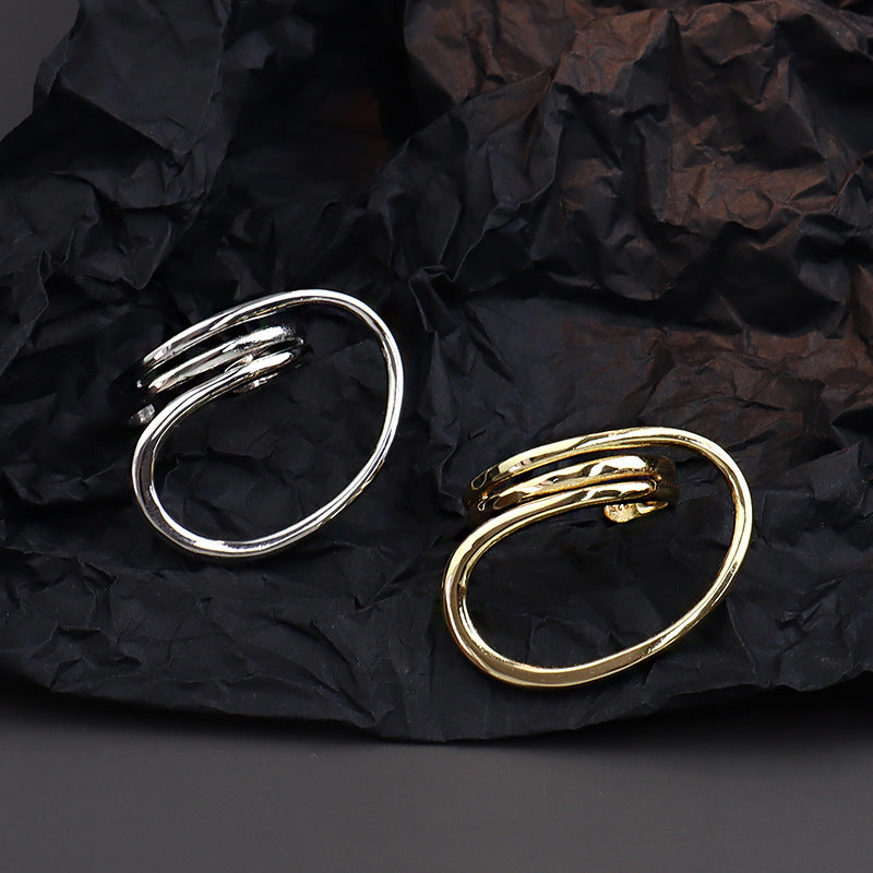 New geometric line opening ring female advanced irregular simple design Korean version of cold hip-hop ring nugget earrings